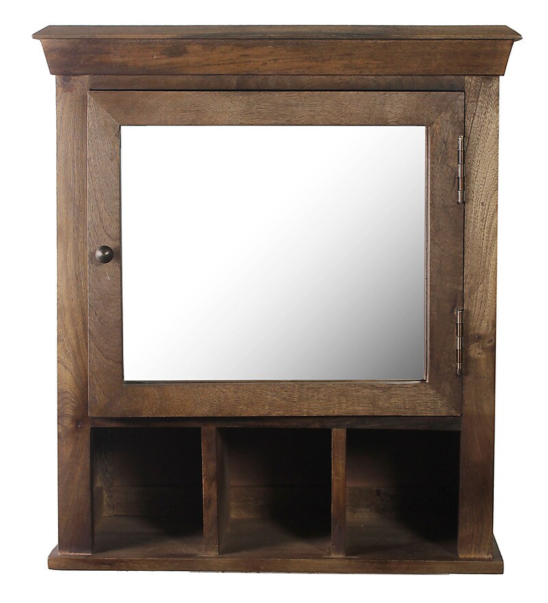 Buy Mango Wood Brown 5 Compartment Bathroom With Mirror (L 22, W 10, H 26 Inches) by