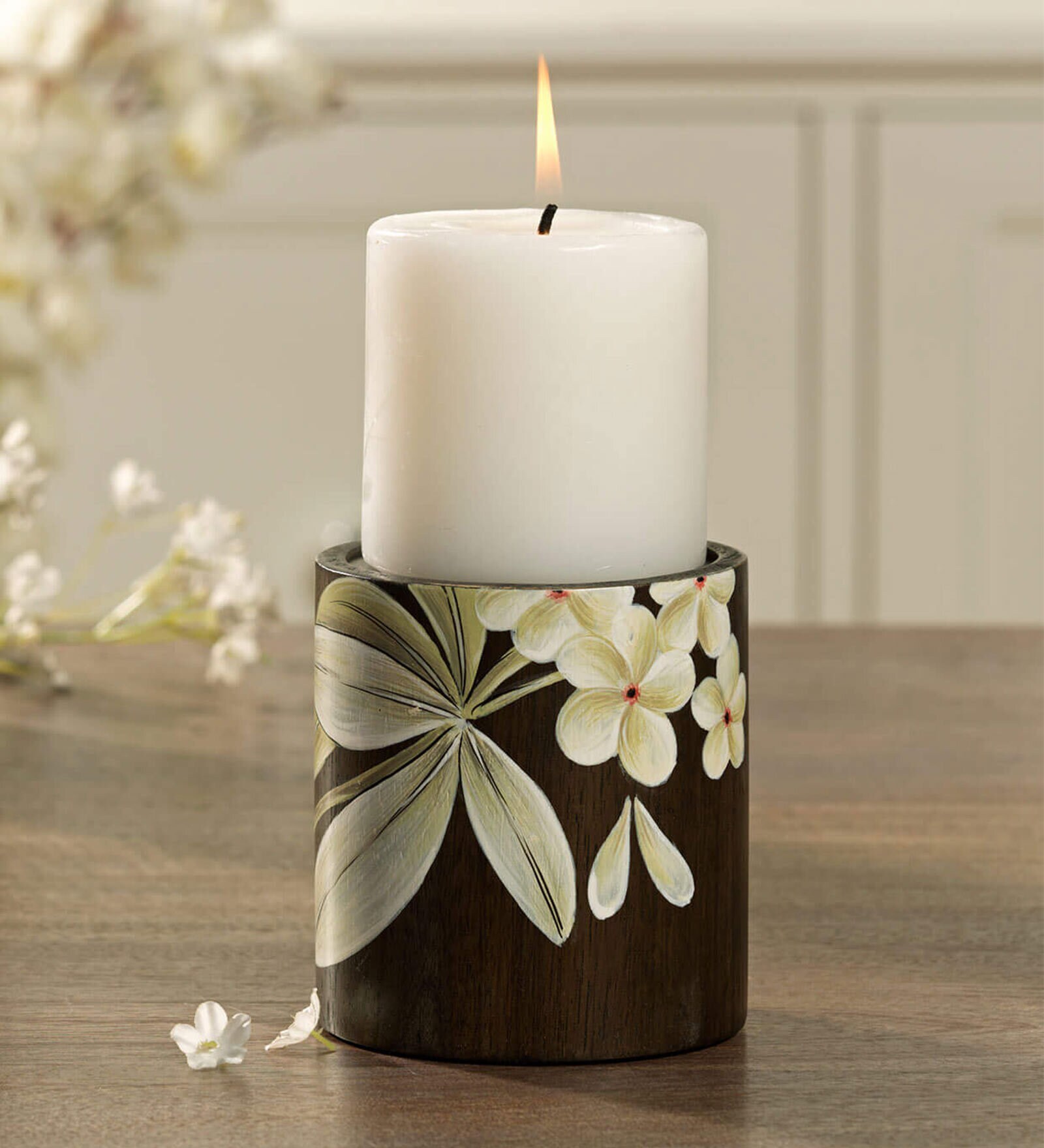 Buy Firangipani (Small) Mango Wood Candle Holder Online Candle