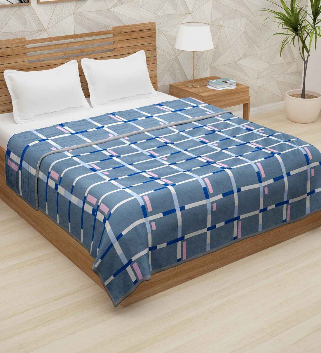 Buy Blue Geometric Polyester 400 GSM Double Bed Blanket by StoryHome