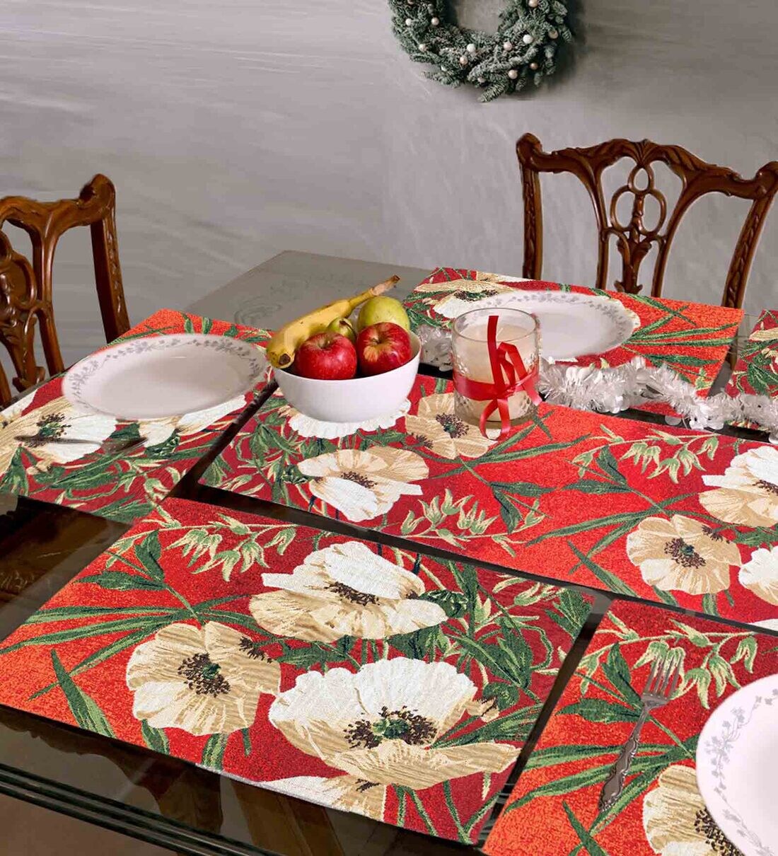 Buy Floral Multicolor 7 Pc Cotton and Polyester Table Linen Set at 55
