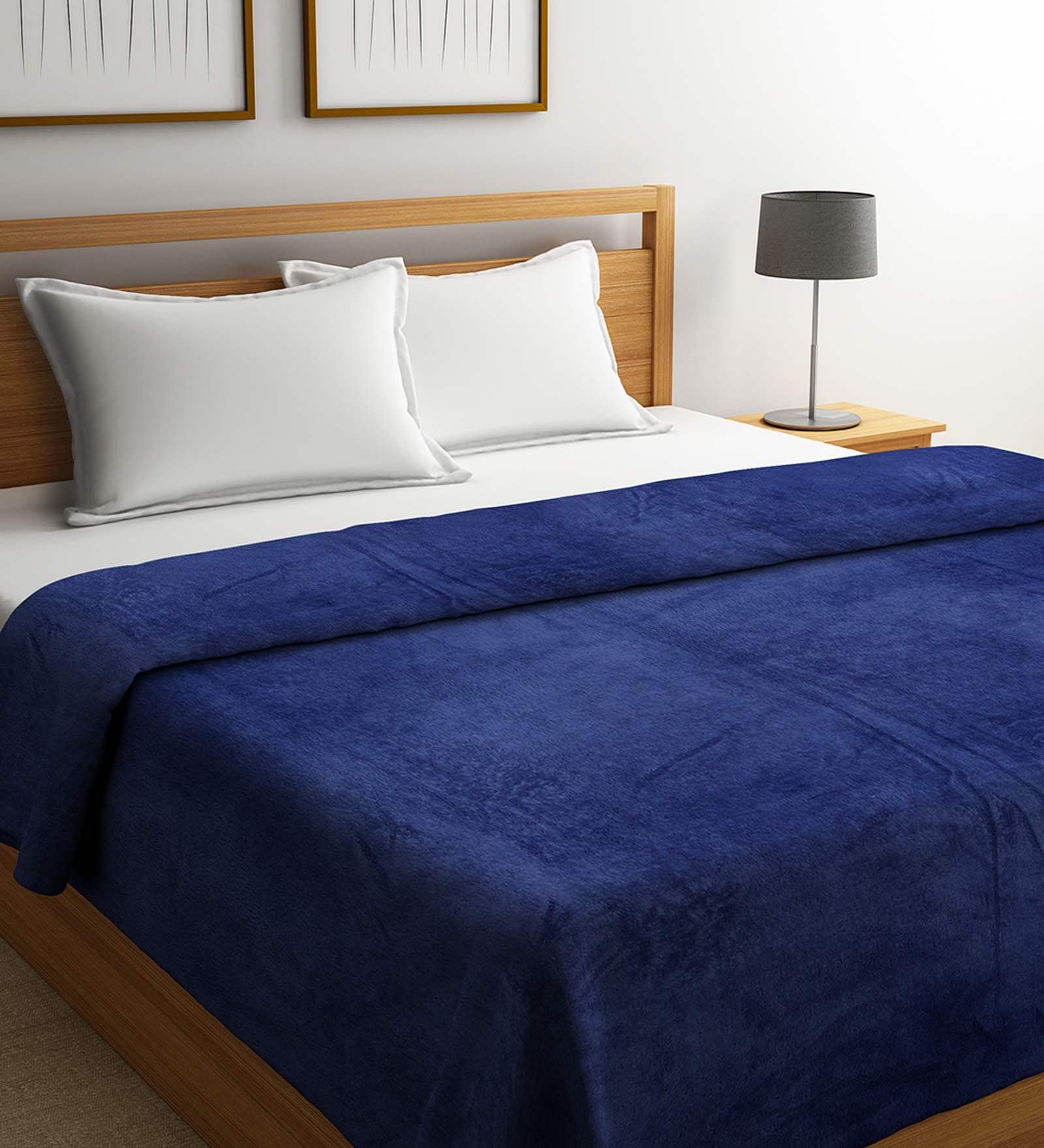 Buy Blue Fleece 200 GSM Double Bed Room Temperature Blanket by SWHF at