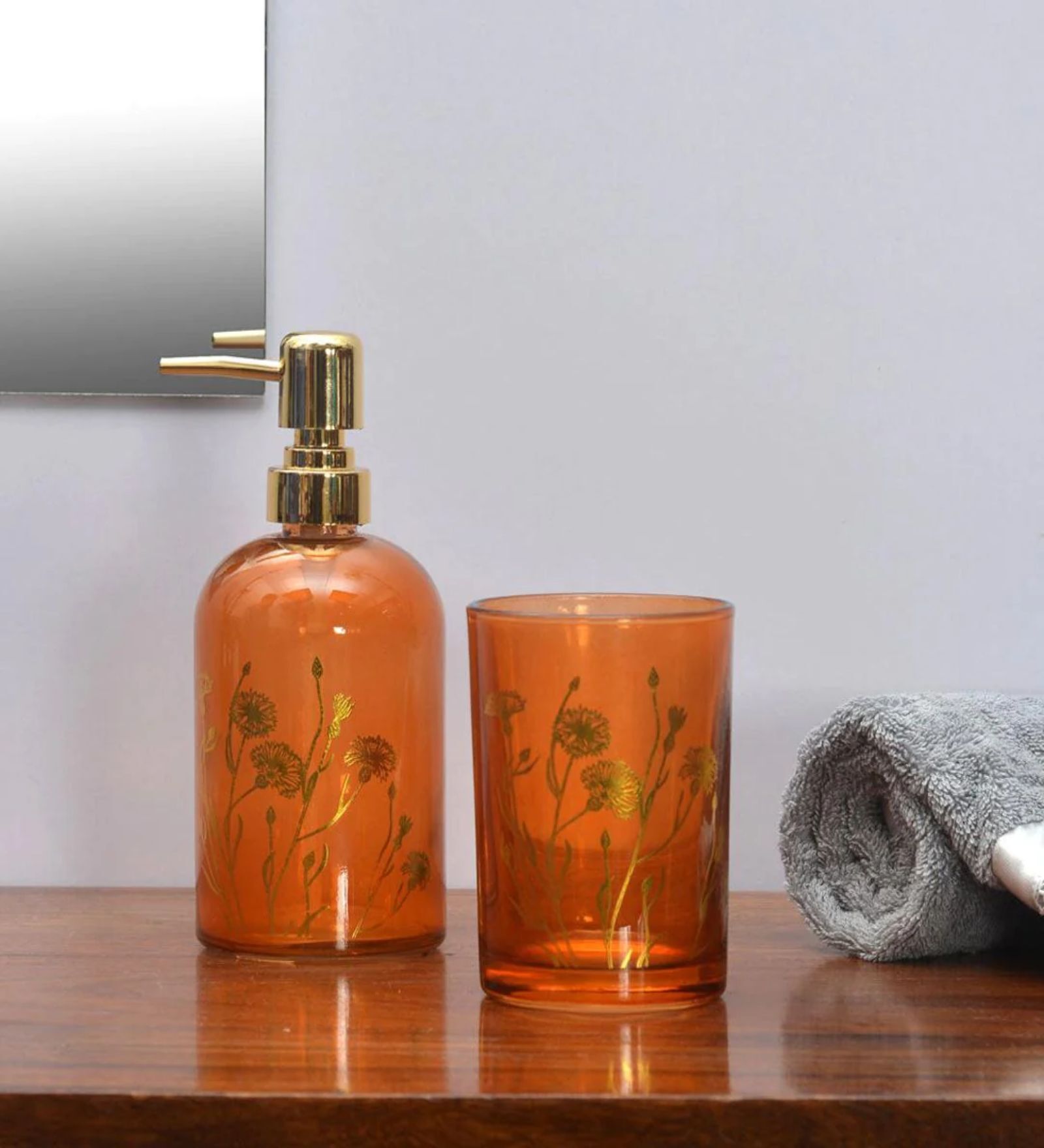 Buy Floral Orange Glass (Set of 2) Bath Set by Home at 42 OFF by