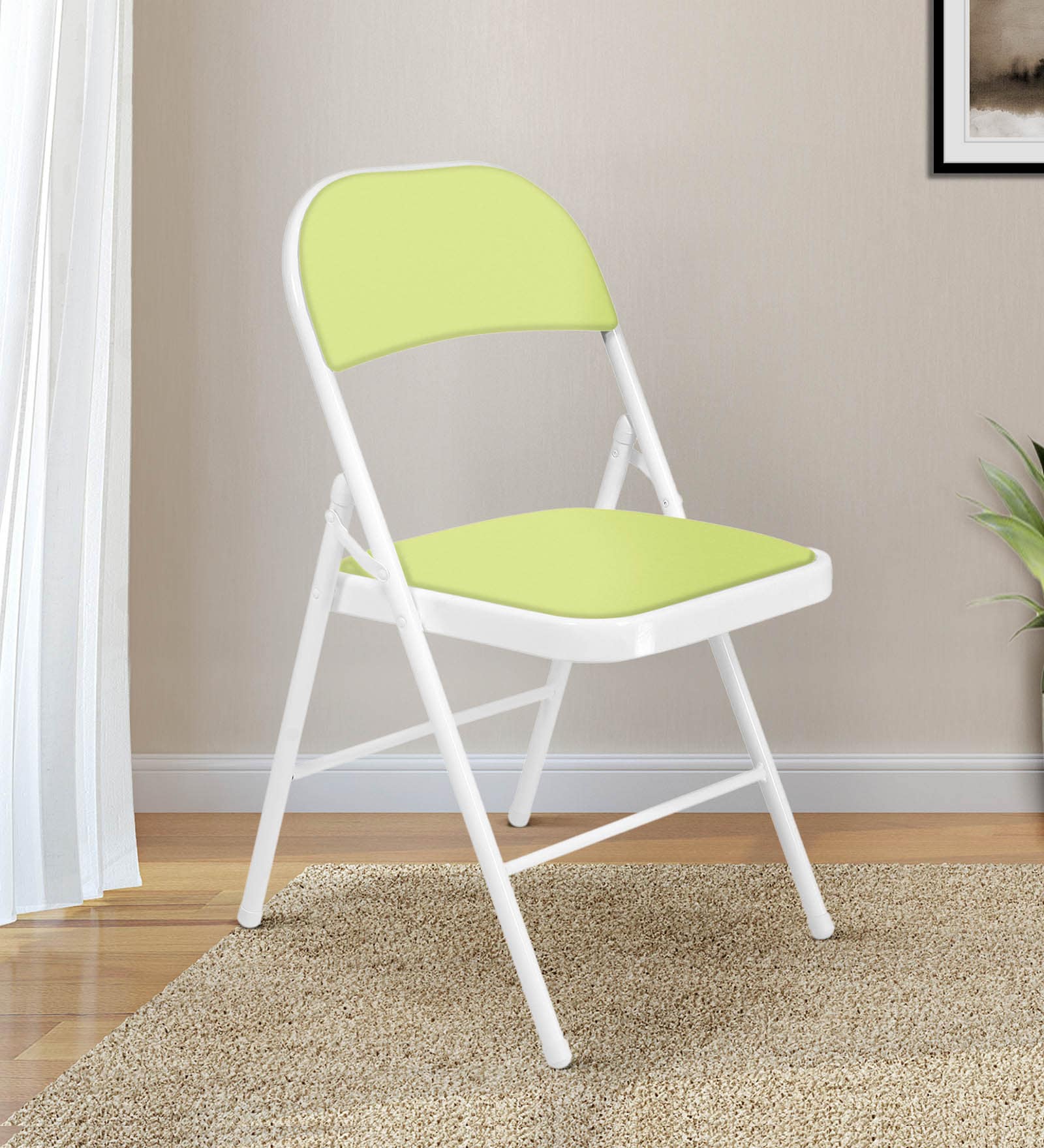 Buy Folding Metal Chair in White & Olive green Colour at 40 OFF by