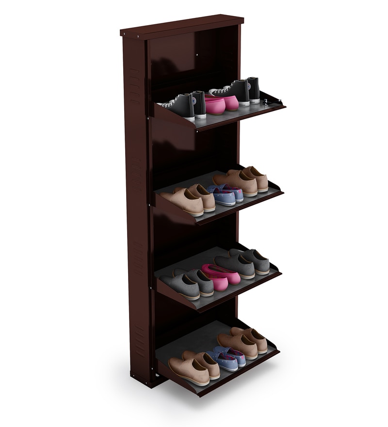 Buy Foldable Four Door Steel Shoe Rack in Brown Colour By Peng