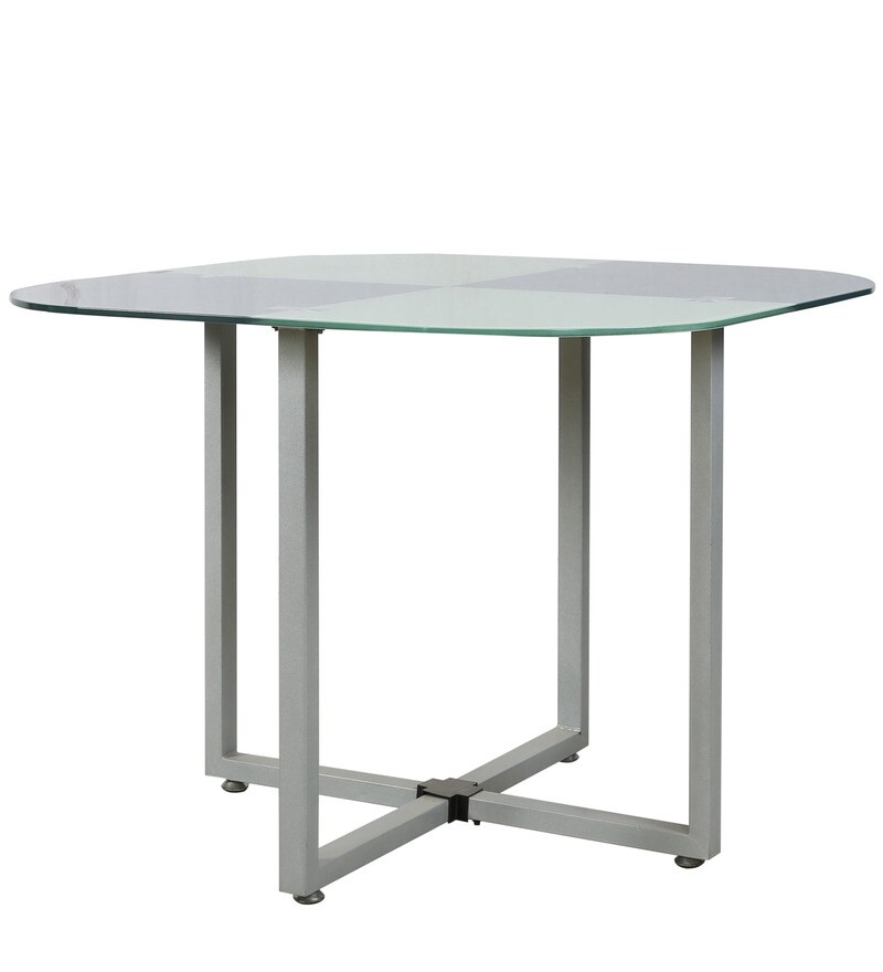 Buy Four Seater Dining Set with Glass Top in Grey Colour by Parin