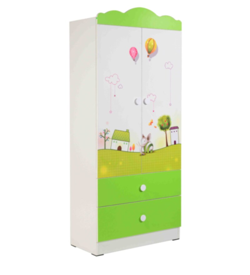 Buy Friends Two Door Wardrobe In White Lime Green Finish By Kids