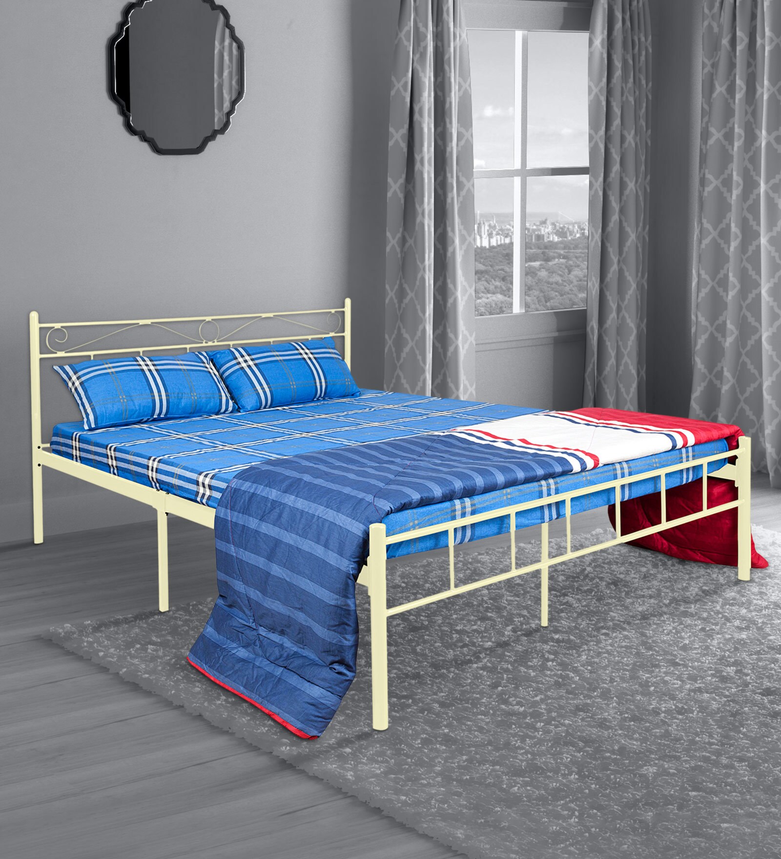Buy Metallika London King Size Bed in Ivory Colour at 4 OFF by