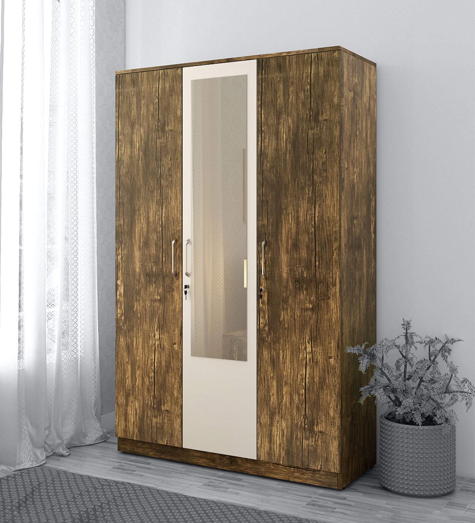 Buy Galaxy 3 Door Wardrobe In Choco Oak Colour at 14 OFF by A GLOBIA CREATIONS Pepperfry
