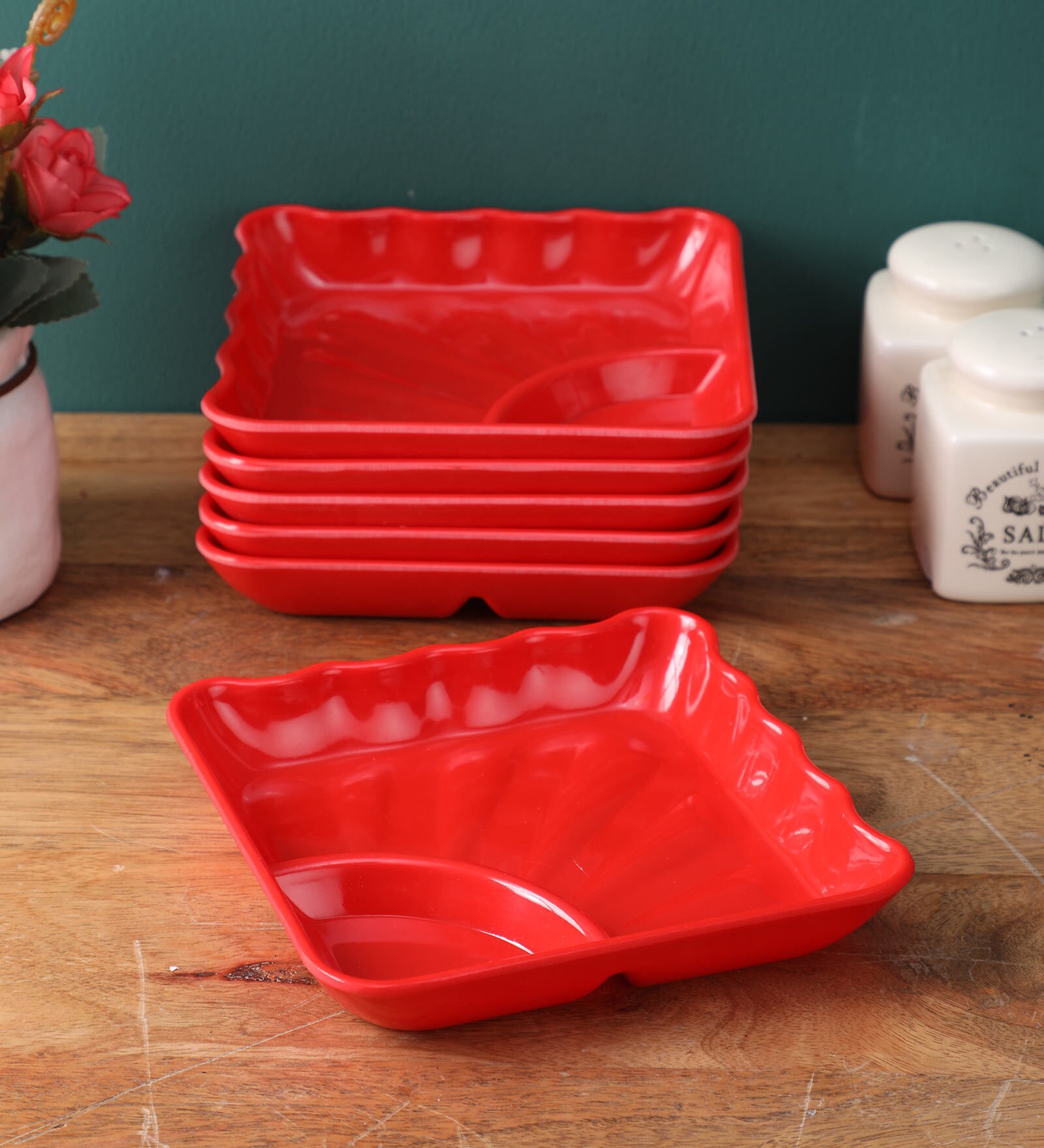 Buy Red Snack Melamine Plates 6 pieces by Gallery99 Online Melamine