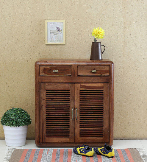 Buy Gala Solid Wood Shoe Cabinet In Rustic Teak Finish By Woodsworth Online Contemporary Shoe Cabinets Shoe Racks Furniture Pepperfry Product