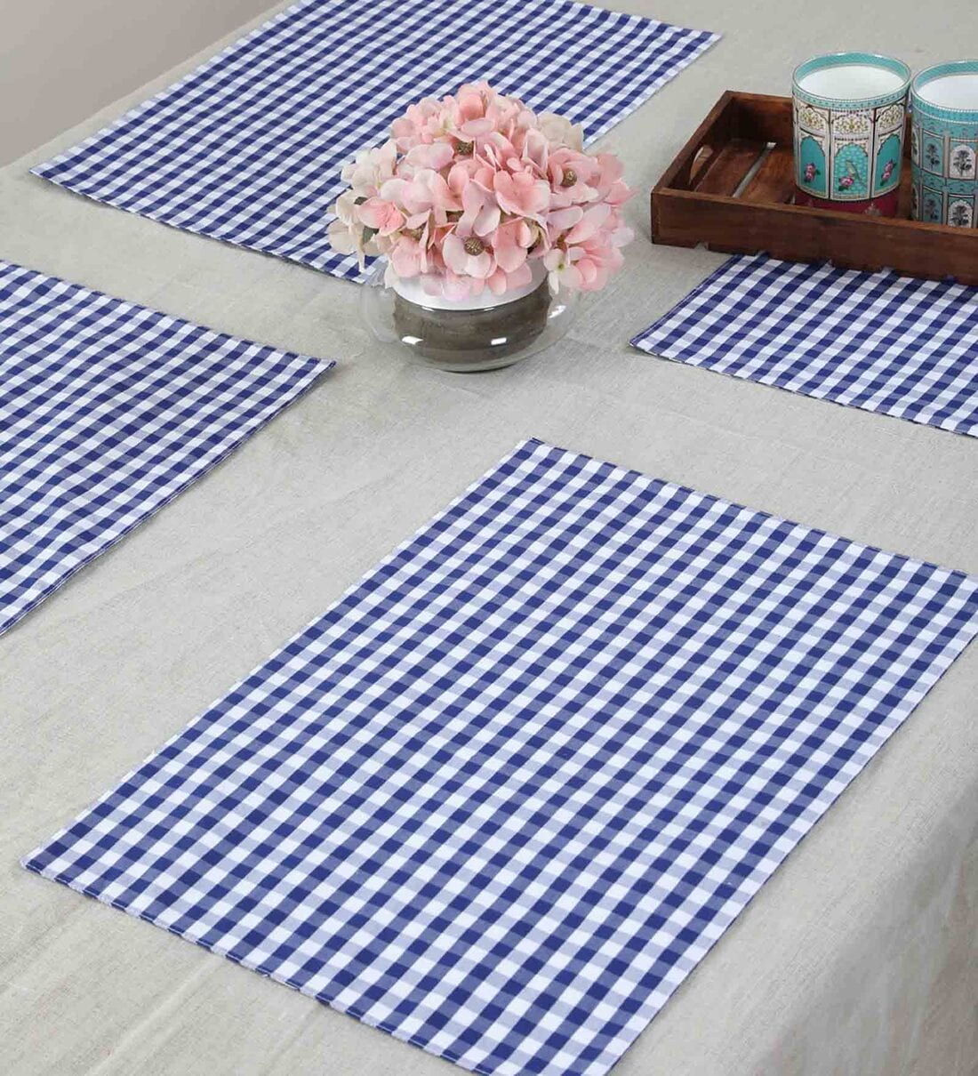 Buy Geometric Blue (13 x 19) Cotton (Set of 6) Placemats at 52 OFF by