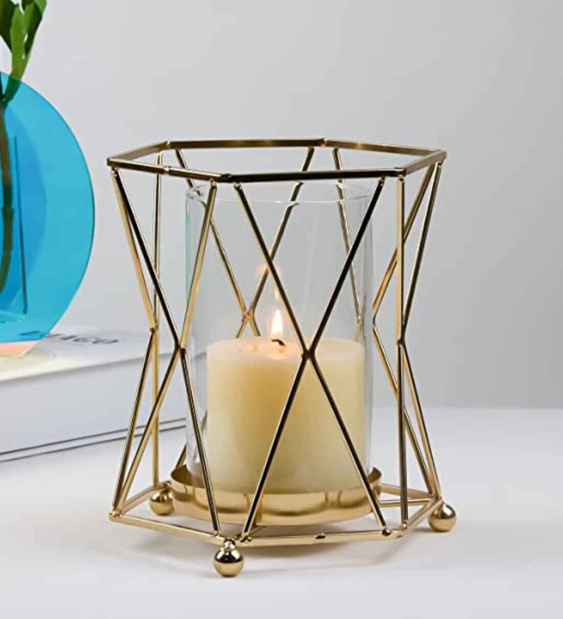 Buy Geometric Gold (Set Of 3) Metal Candle Holder Online Candle