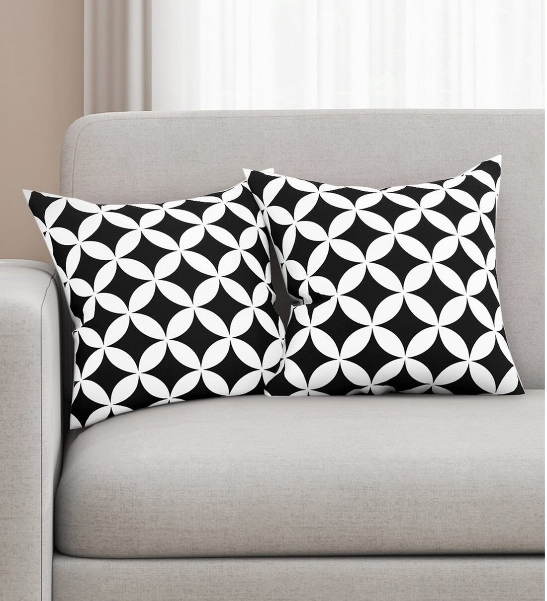 Buy Black & White Geometric Cotton 16 x 16 Inches Cushion Covers (Set of 2) by SEJ By Nisha