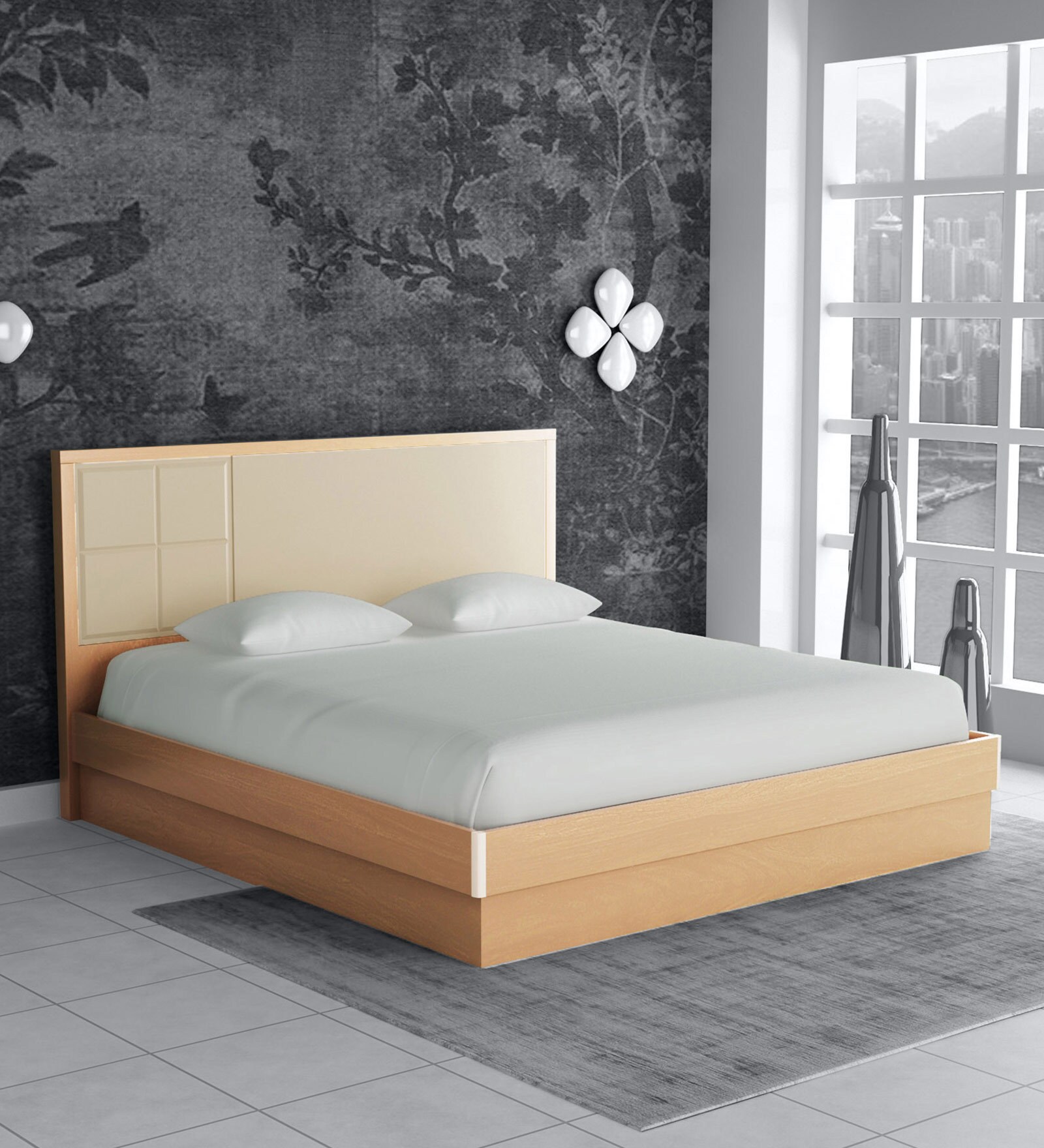 Buy Geo King Size Bed in Beige & Cream Finish with Hydraulic Storage at 48 OFF by HomeTown