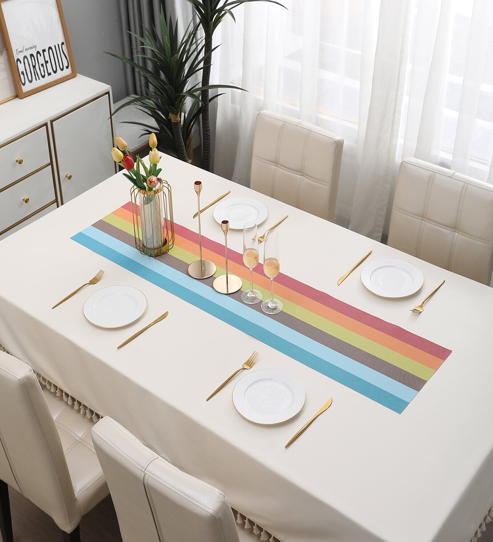 Buy Striped Multicolor (53 x12) PVC Table Runner at 33 OFF by HOKIPO