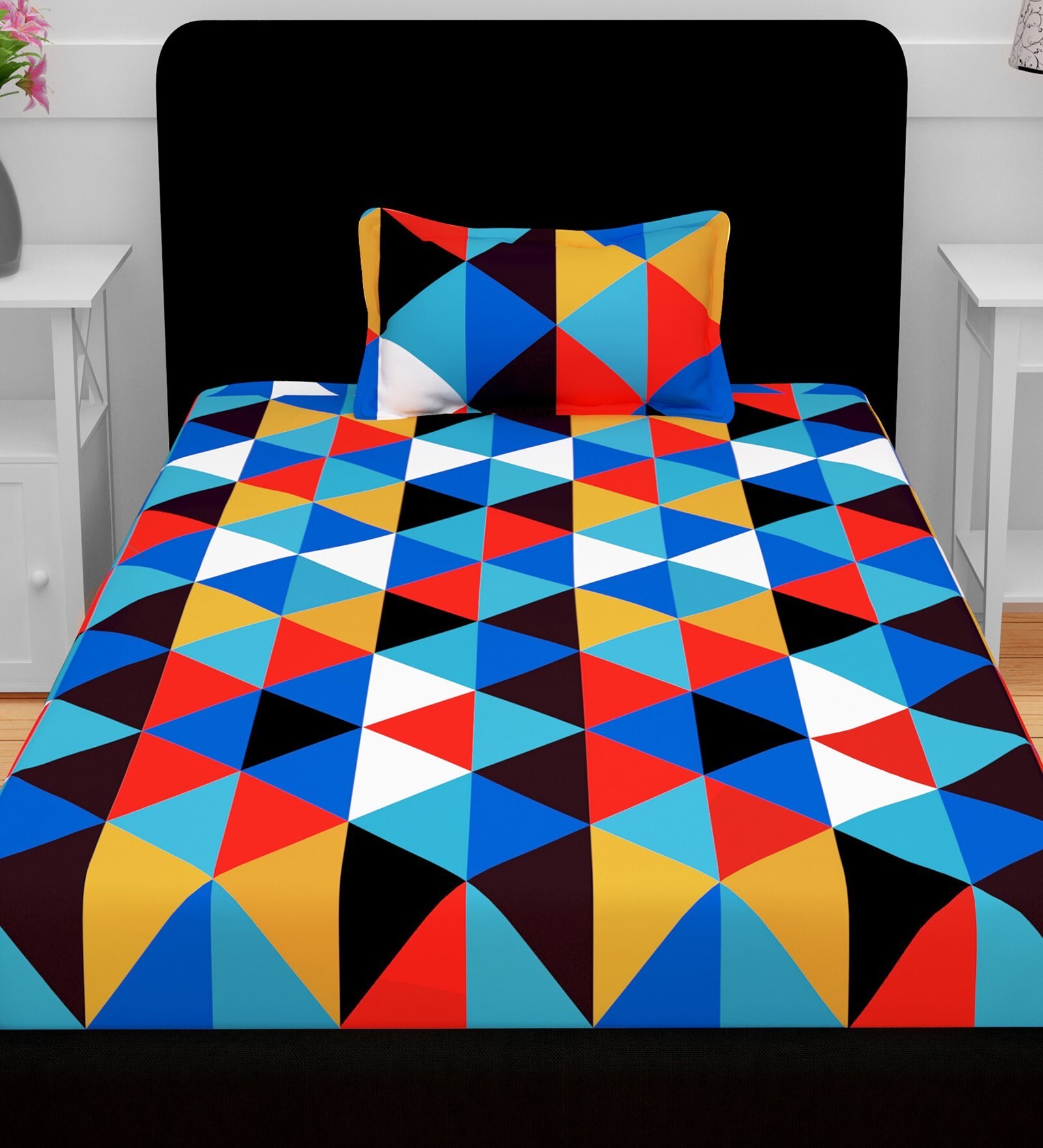 Buy Geometric Pattern 120tc Cotton Single Bed Sheet With 1 Pillow Cover