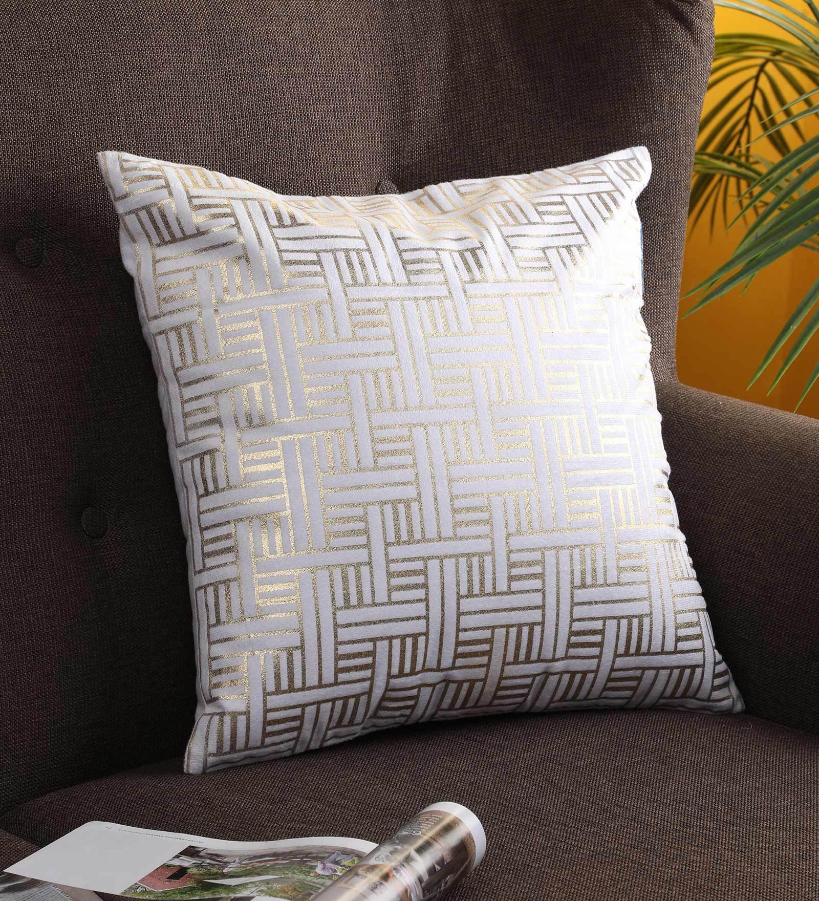 Buy Velvet Geometric Pattern 16x16 Inch Cushion Cover by Ambbi