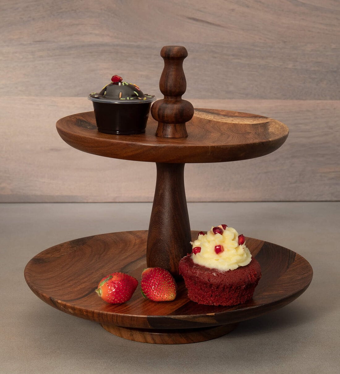 Buy Glair 2 Tier Brown Sheesham Wood Cake Stand Online Cake Stands