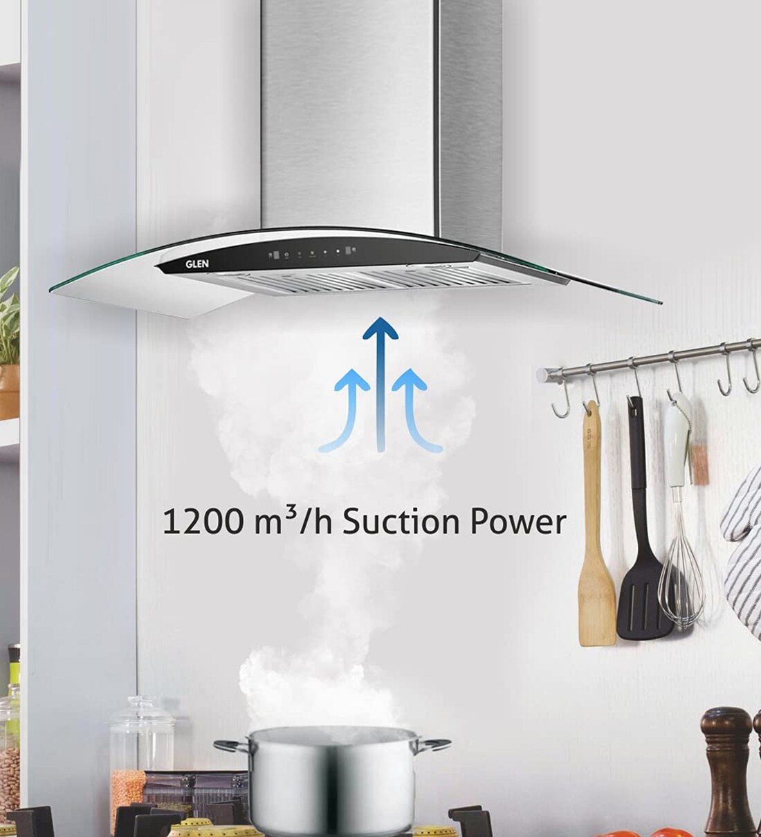 Buy Glen 6063 SS 90cm 1200 M3/H Auto Clean Chimney with Motion Sensor Online WallMounted