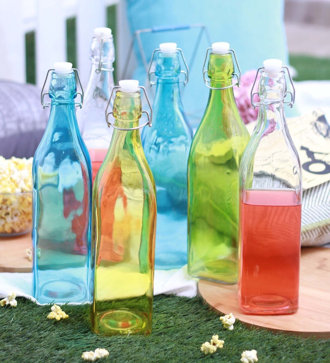 Buy Godskitchen Multicolour Glass Bottles Set of 6 Assorted Online
