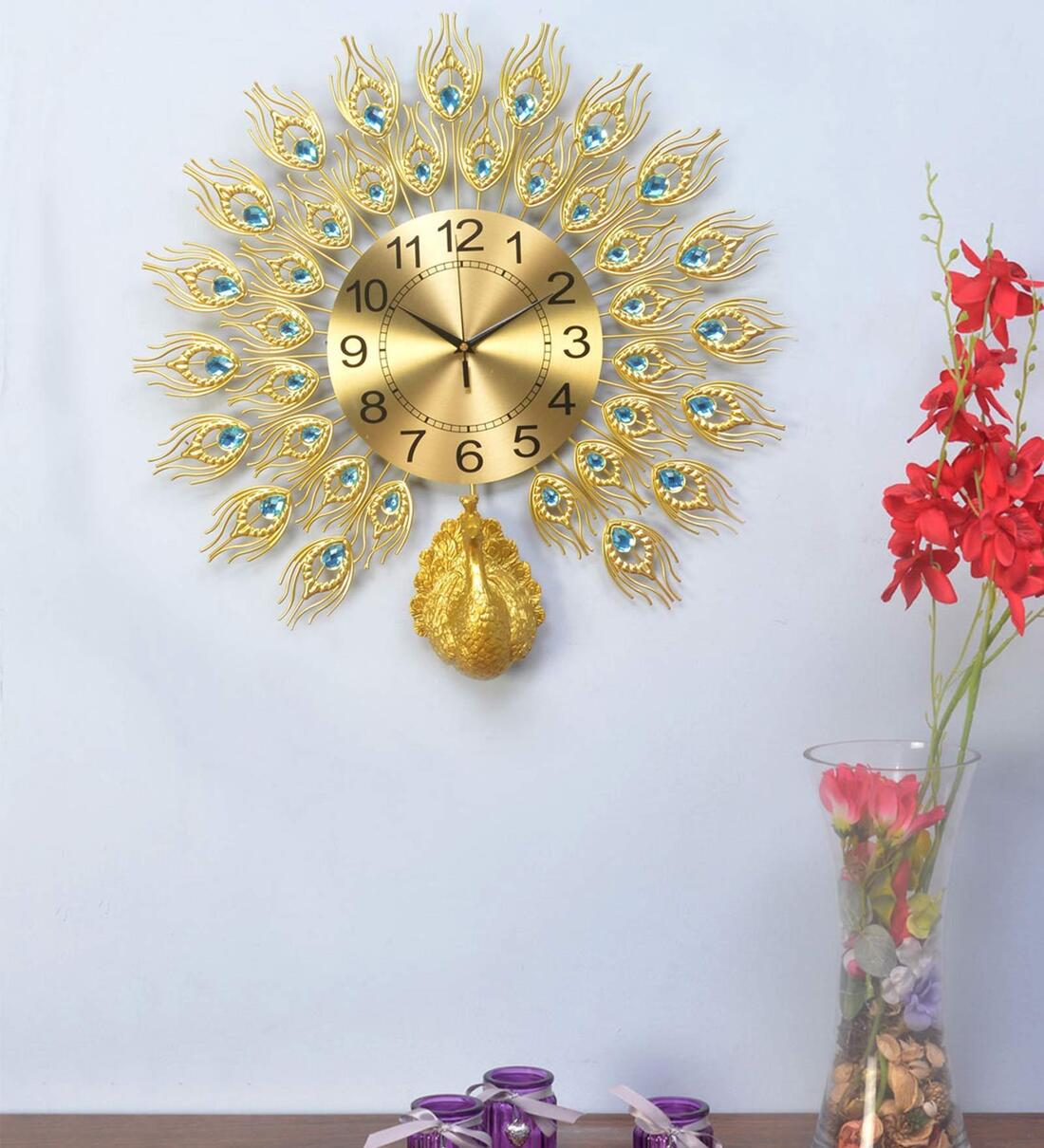 Buy Gold Metal Peacock Wall Clock by home Online Traditional Wall Clocks Decorative Wall