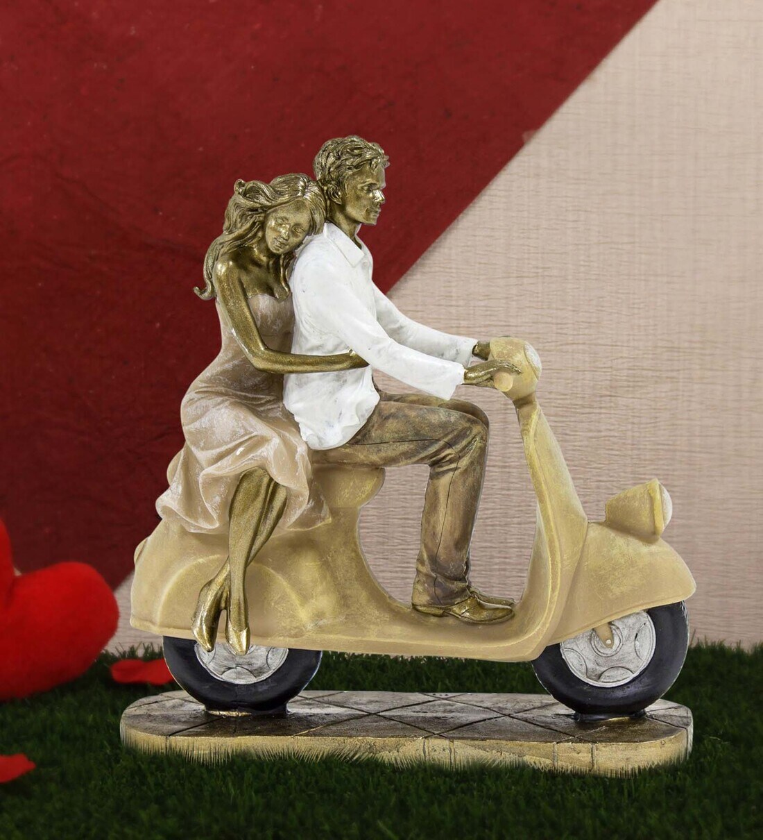 Buy Gold White Romantic Couple On Scooter Polyresin Figurine Online