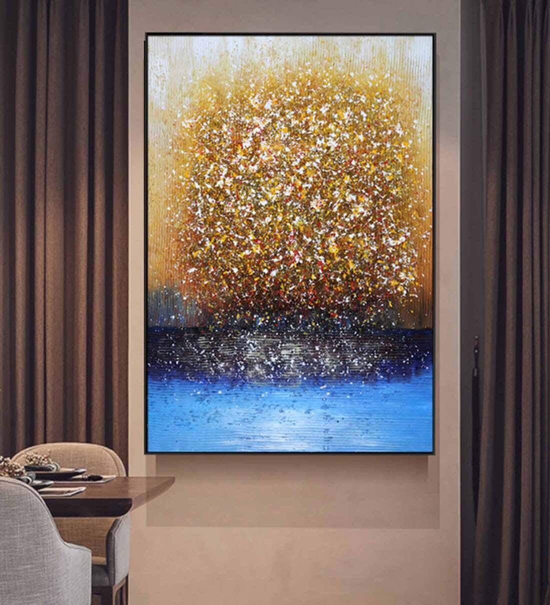 Buy Gold Vertical Canvas Framed Acrylic Paint Hand Paintings at 66 OFF