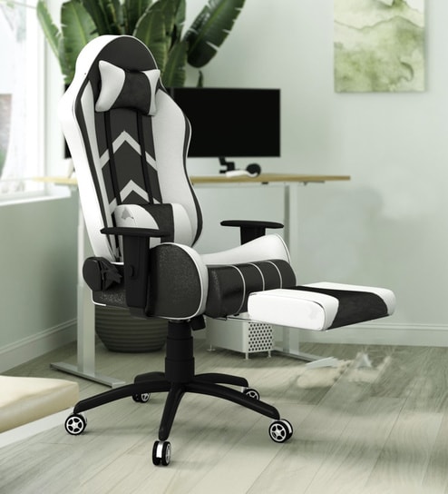 Buy Gold Gaming Chair With Footrest In White & Black Colour At 63% Off 