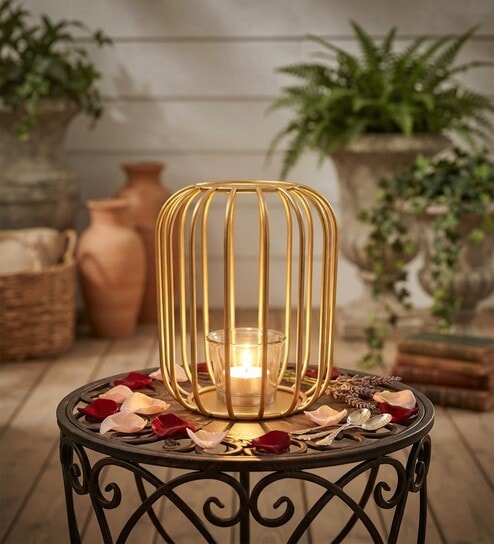 Gold Metal Candle Holder Lantern