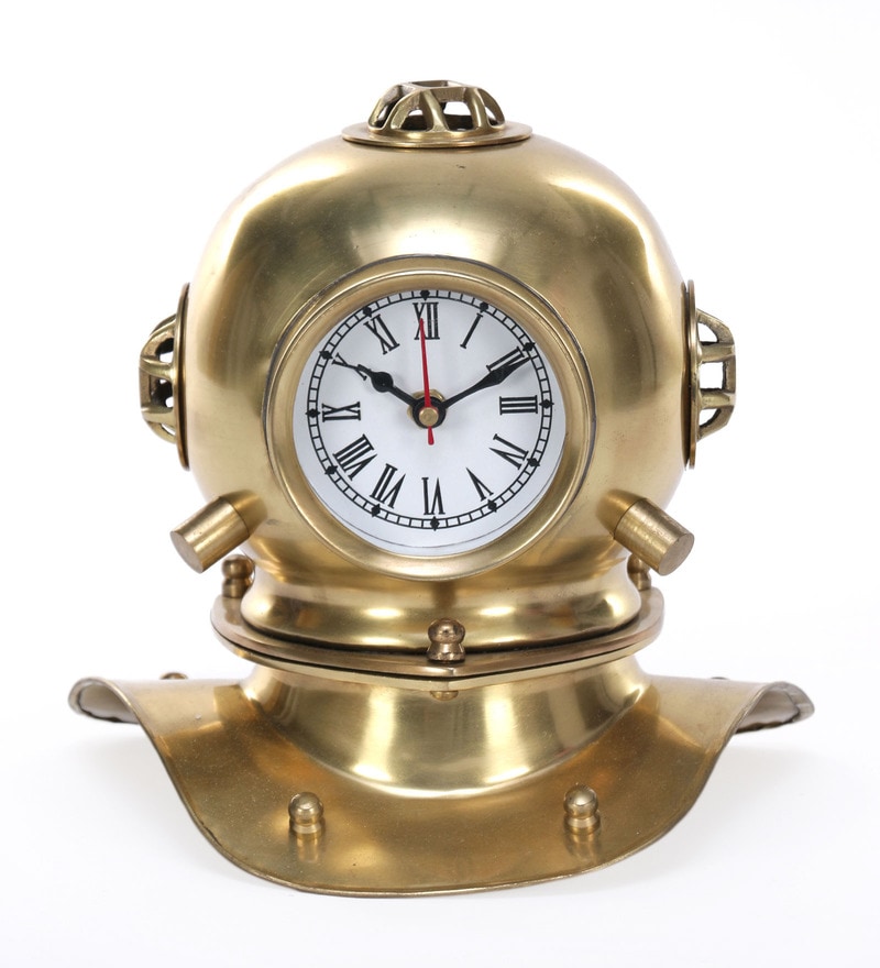 Buy Gold Brass Diver Helmet Unique Nautical Desk Retro Table Clock