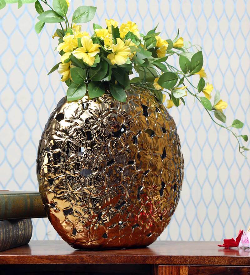 Buy Gold Peacock Couple Ceramic Vase By Archies Online Floor