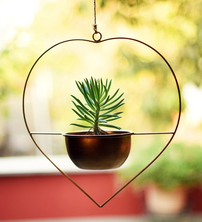 Buy Gold Metal Heart Shaped Hanging Bird Feeder By 1 Bhk Online