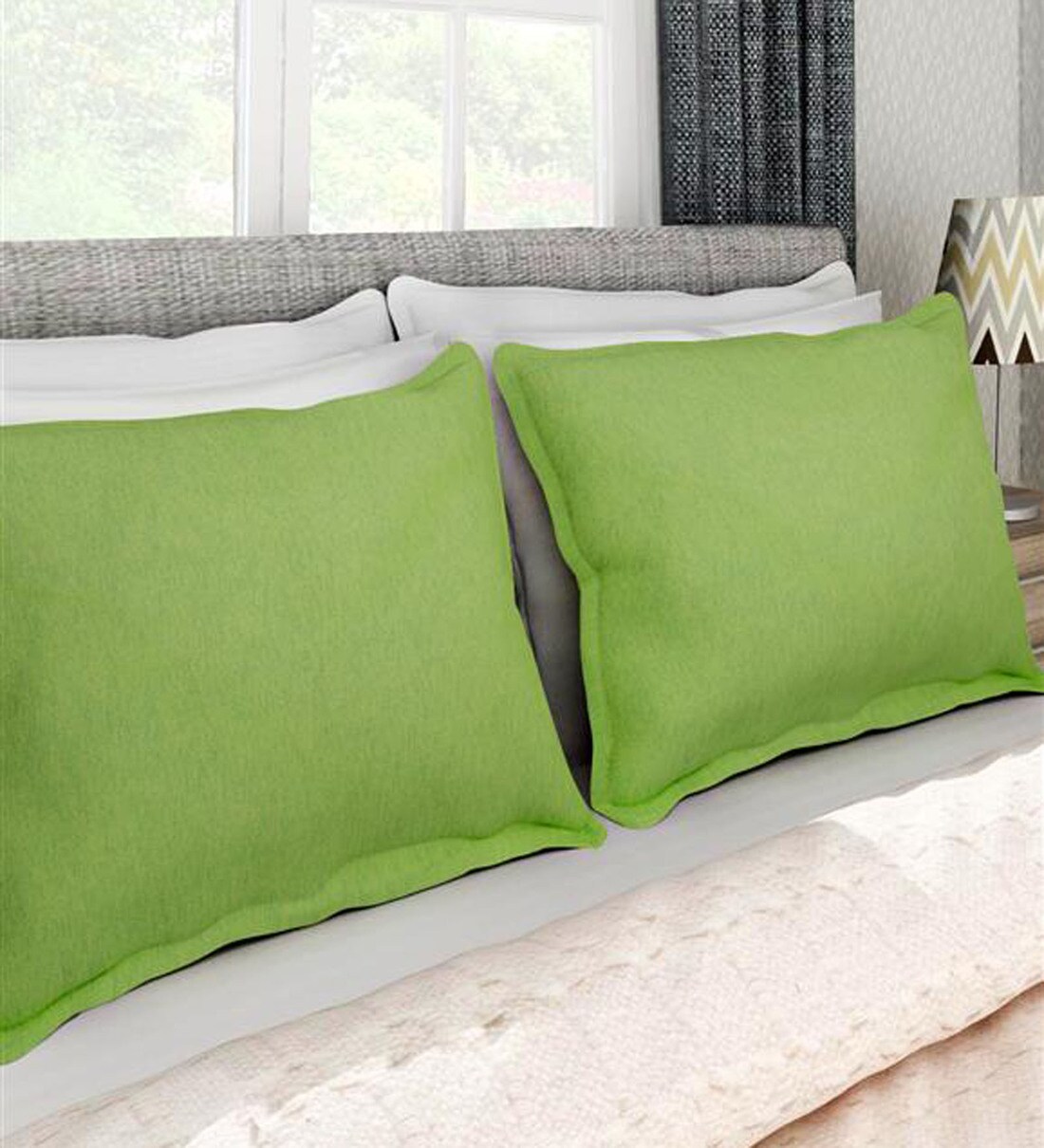 Buy Green 100 Cotton 17 x 27 Inch Pillow Cover Set of 2 by Soumya at