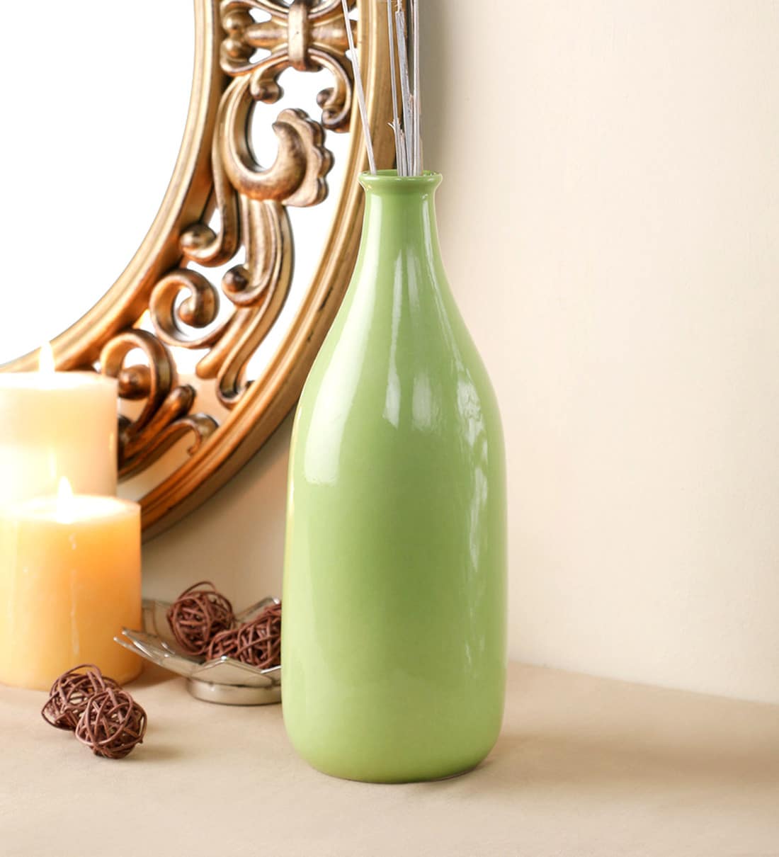 Buy Green Bottle Ceramic Vase by Vareesha Online Vases Vases Home