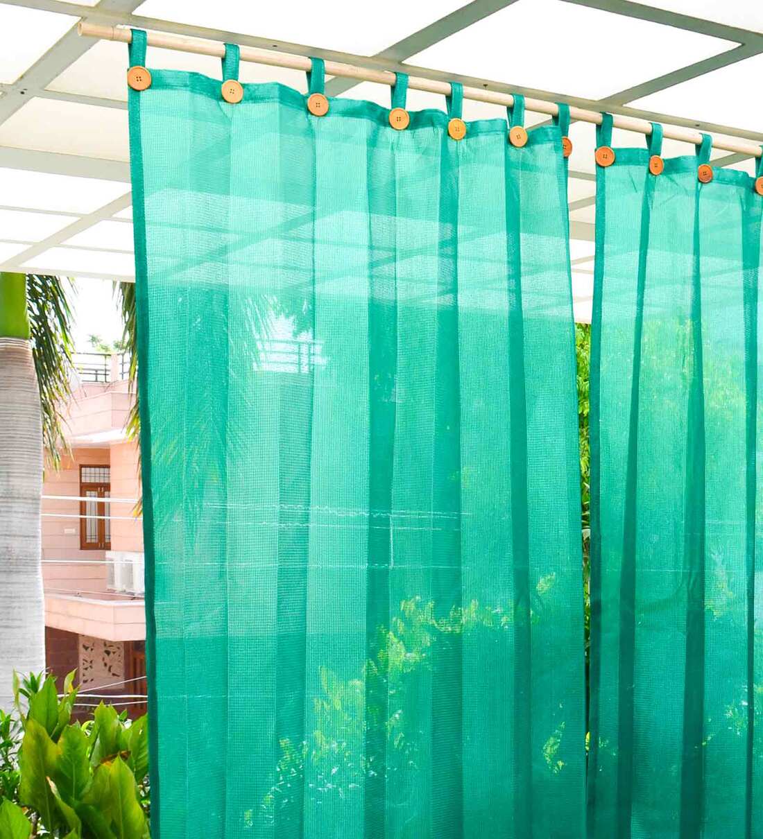 Buy Green HDPE Semisheer 9 Feet Rod Pocket Curtain (Set of 2) by HIPPO ...