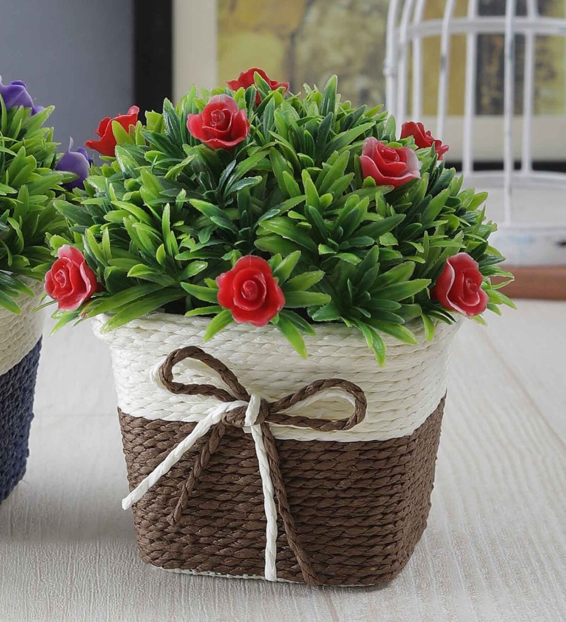 Buy Green Plastic Red Roses Artificial Plant with Pot by Foliyaj at 60
