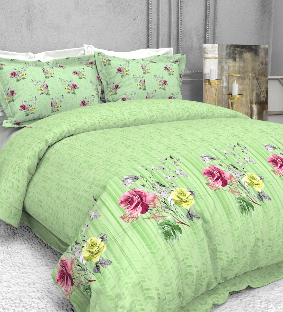 Buy Gren Solid 220 TC Cotton 1 King Size Bedsheet with 2 Pillow Cover