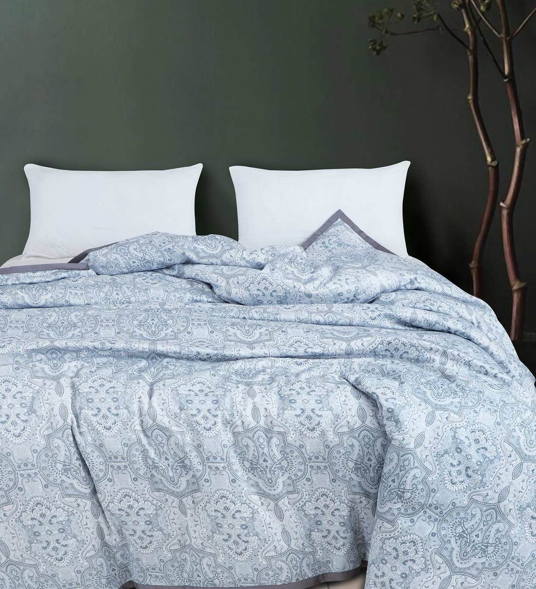Buy Grey Abstract Cotton Double Bed Duvet Cover Freesia Collection by