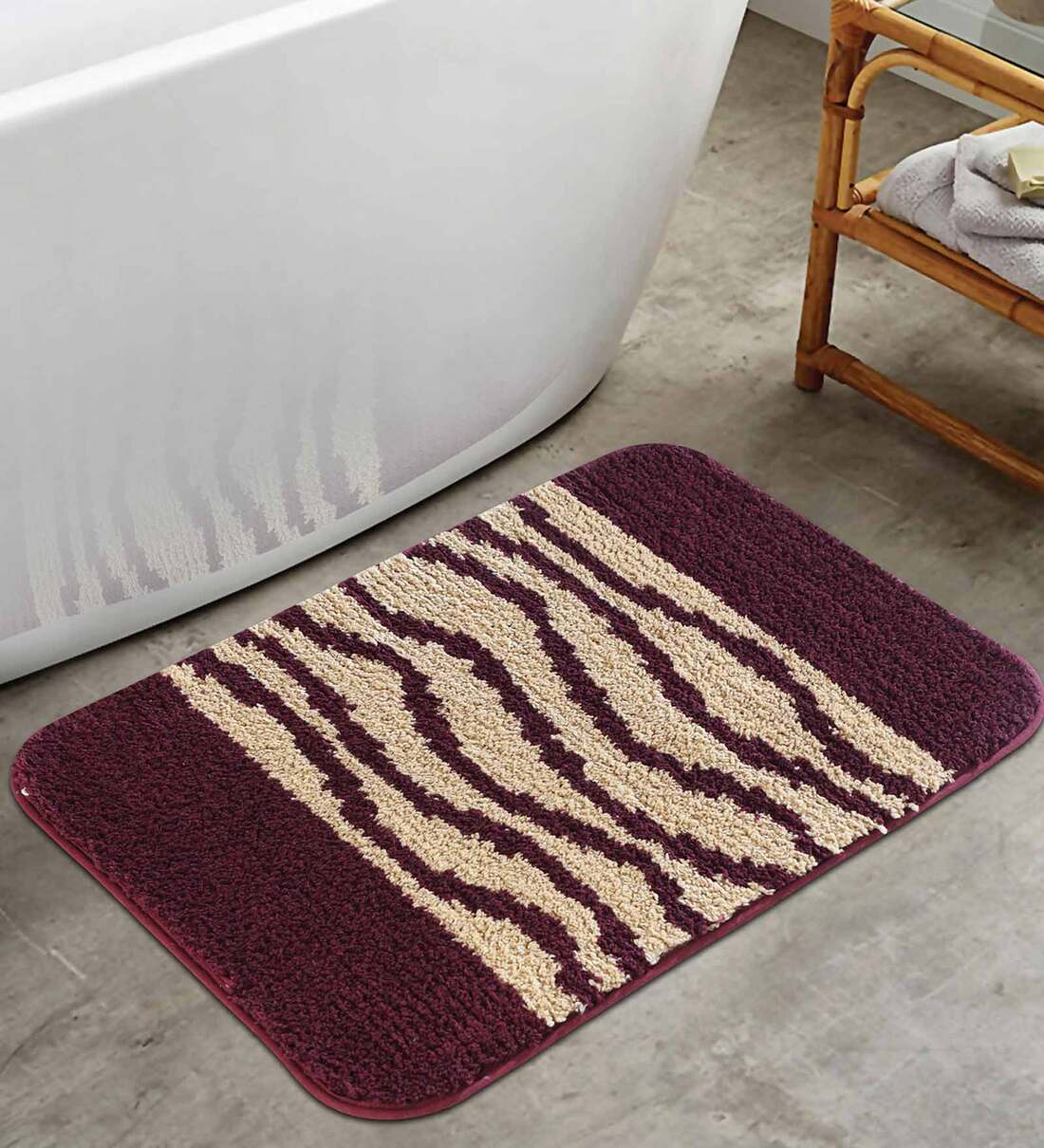 Buy Grey Abstract Polyester 28x20 Inches AntiSkid Bath Mat by