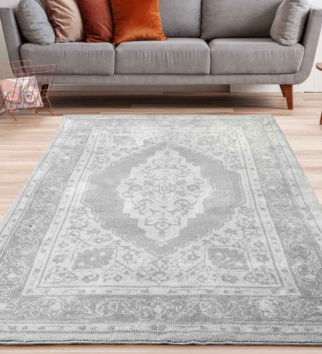 Buy Grey Persian Cotton 6 ft x 9 ft Machine Made Carpet by Saral Home