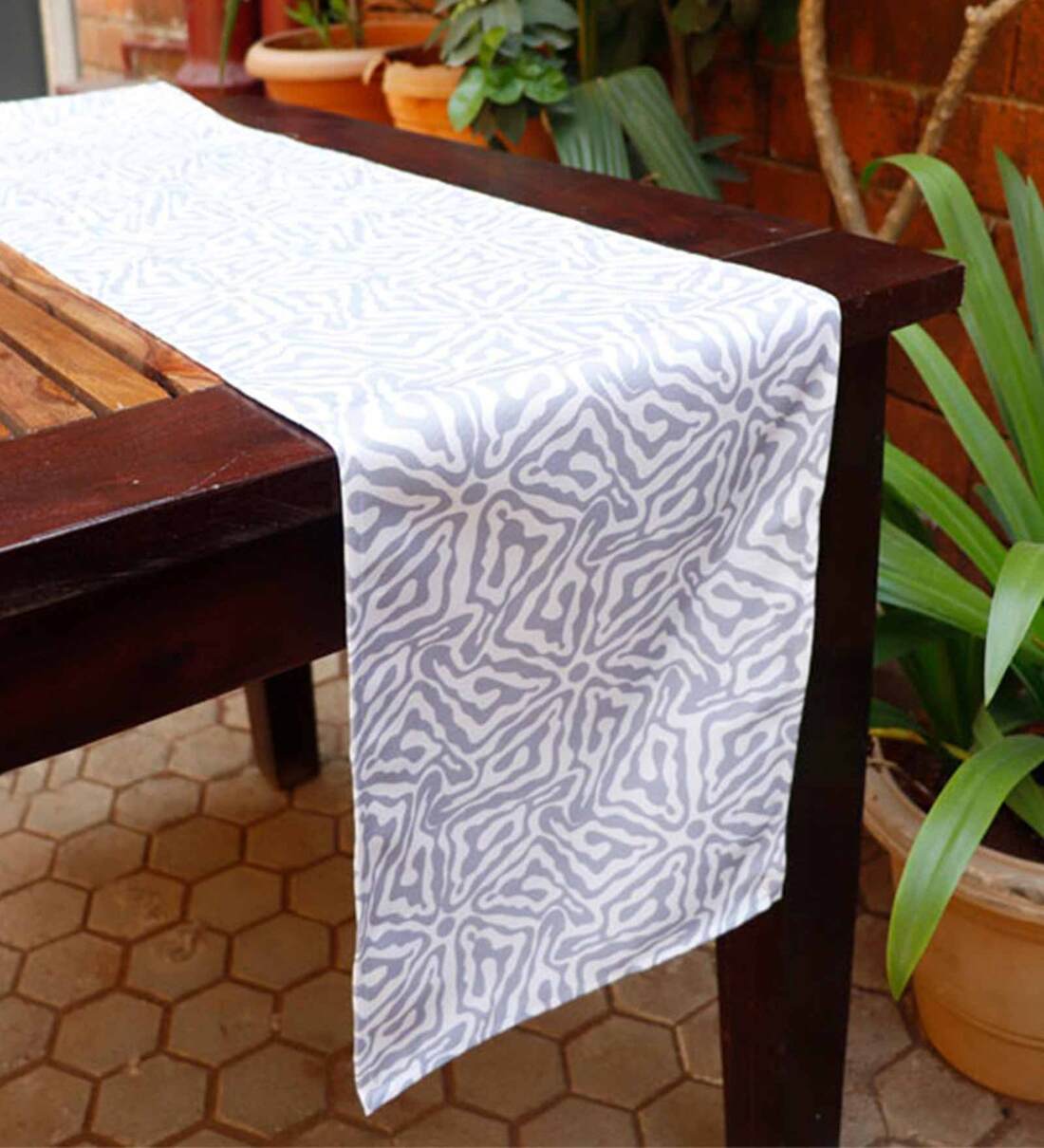 Buy Dulcet (12x84) White & Grey Polycanvas Table Runner Online Table