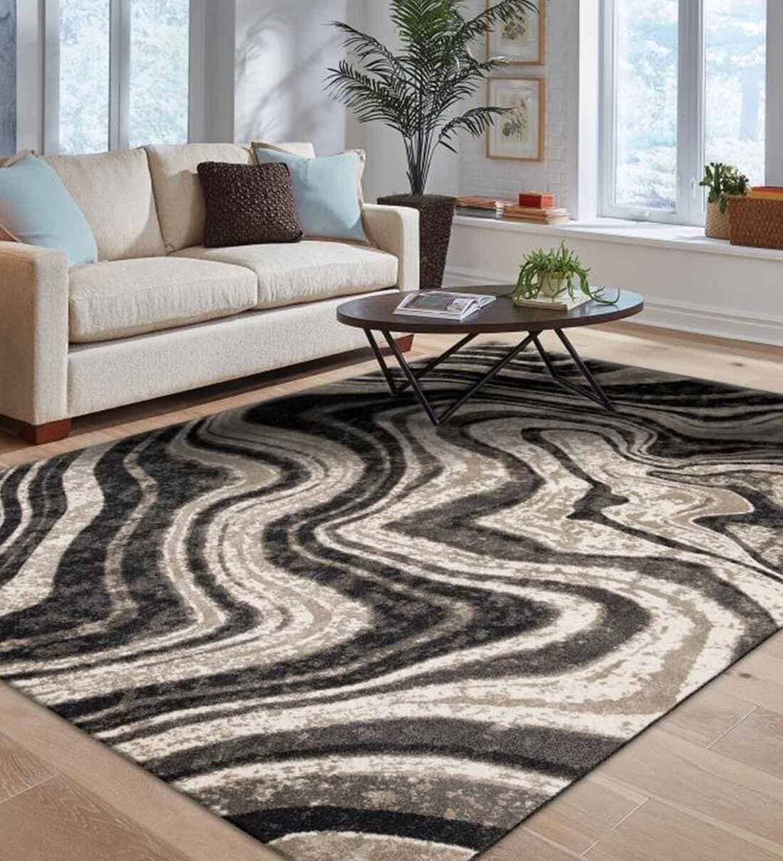 Buy Grey Abstract Polypropylene 4 ft x 6 ft Machine Made Carpet by