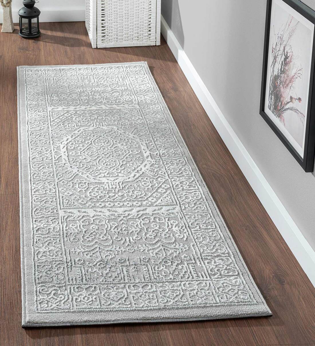 Buy Grey Traditional Polyester 59x24 Inches Machine Made Floor Runner ...