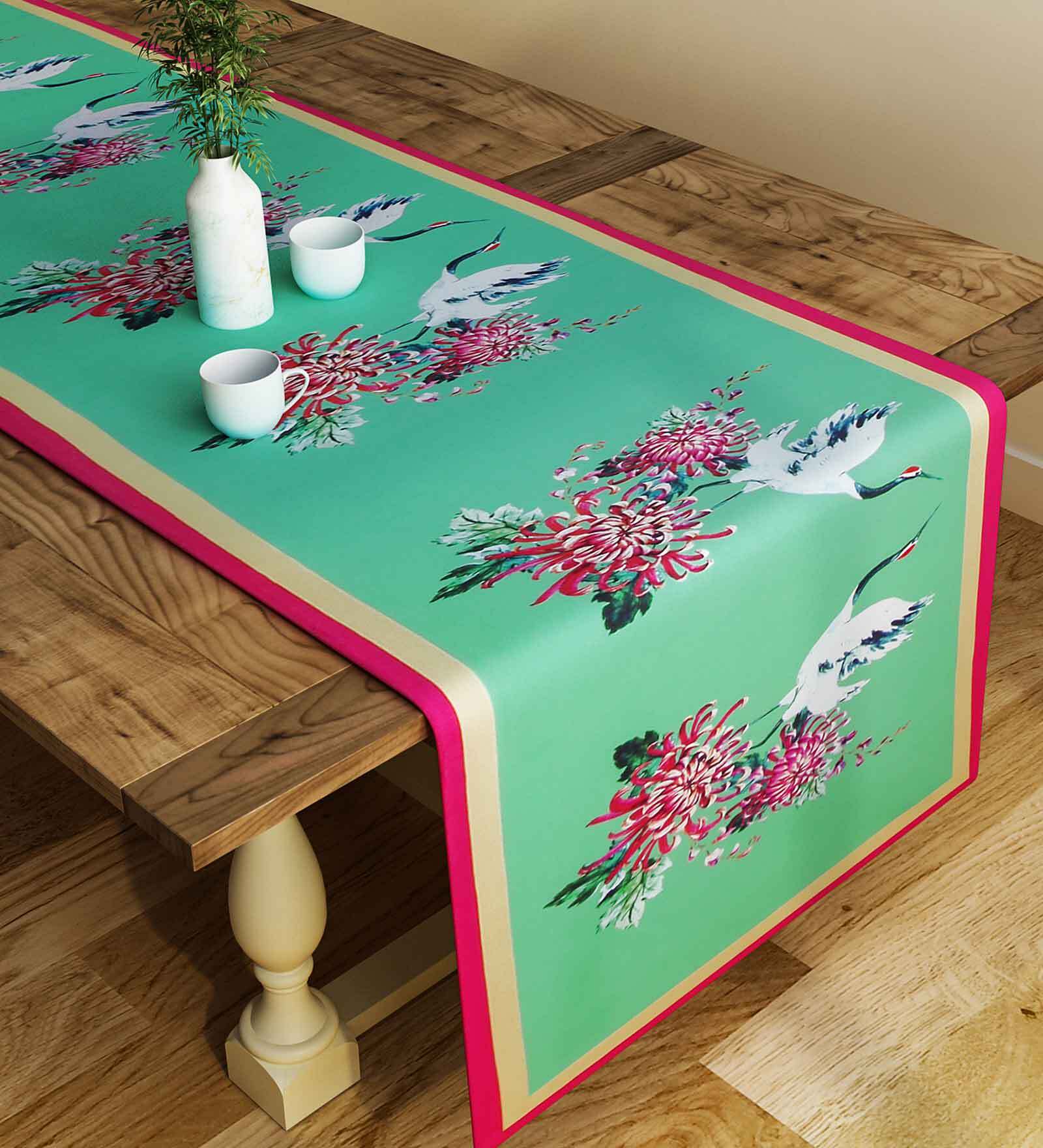 Buy Abstract (78x12) Sea Green & Pink Poly Cotton Table Runner at 72