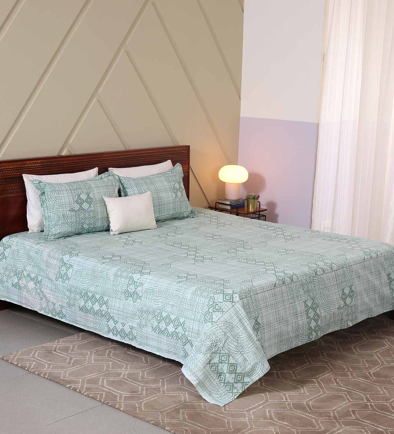 Buy Green Traditional 120 TC Cotton King Sized Bed Sheets with 2 Pillow Covers by Raymond Home