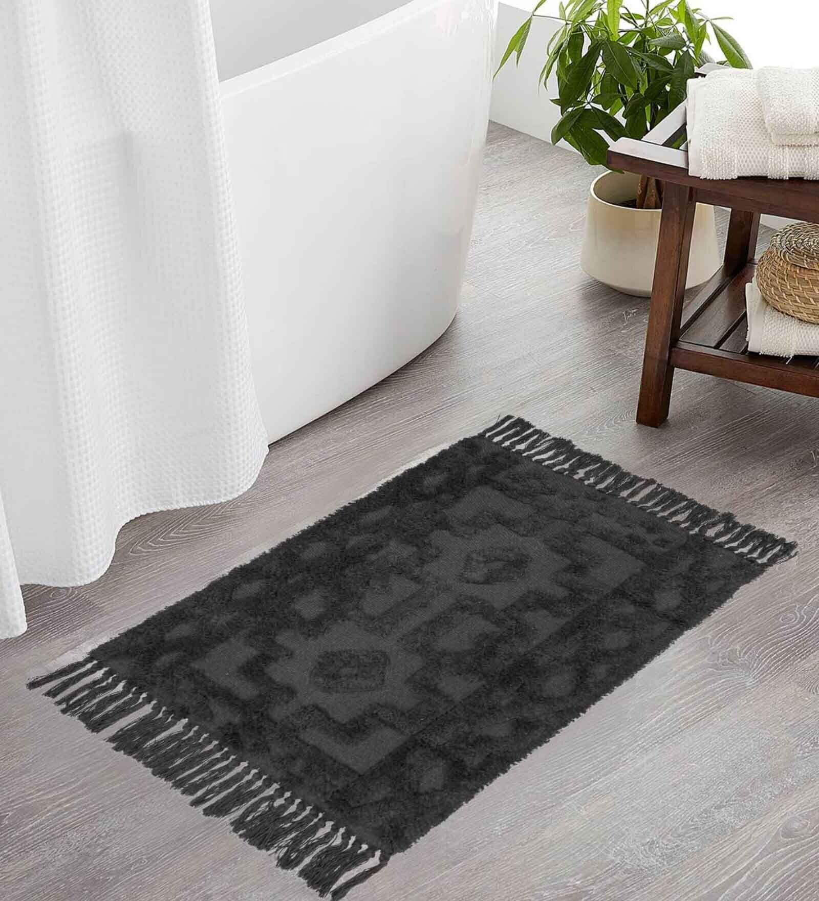 Buy Grey Cotton 5 ft X 7 ft Hand Woven Dhurrie by The little BIG STORE