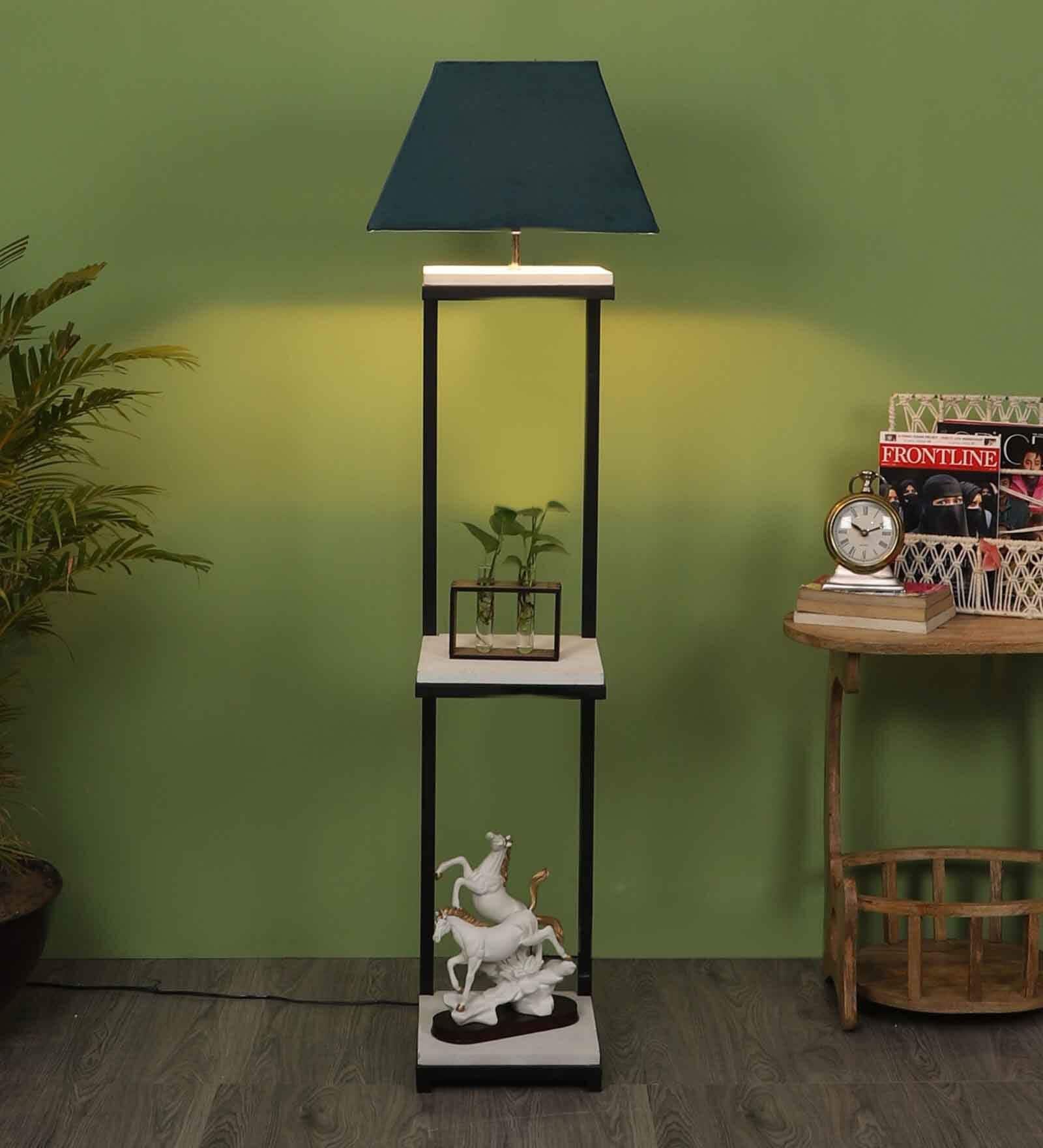 Buy Faraday Grey Fabric Shade Shelf Floor Lamp With Wood Base By