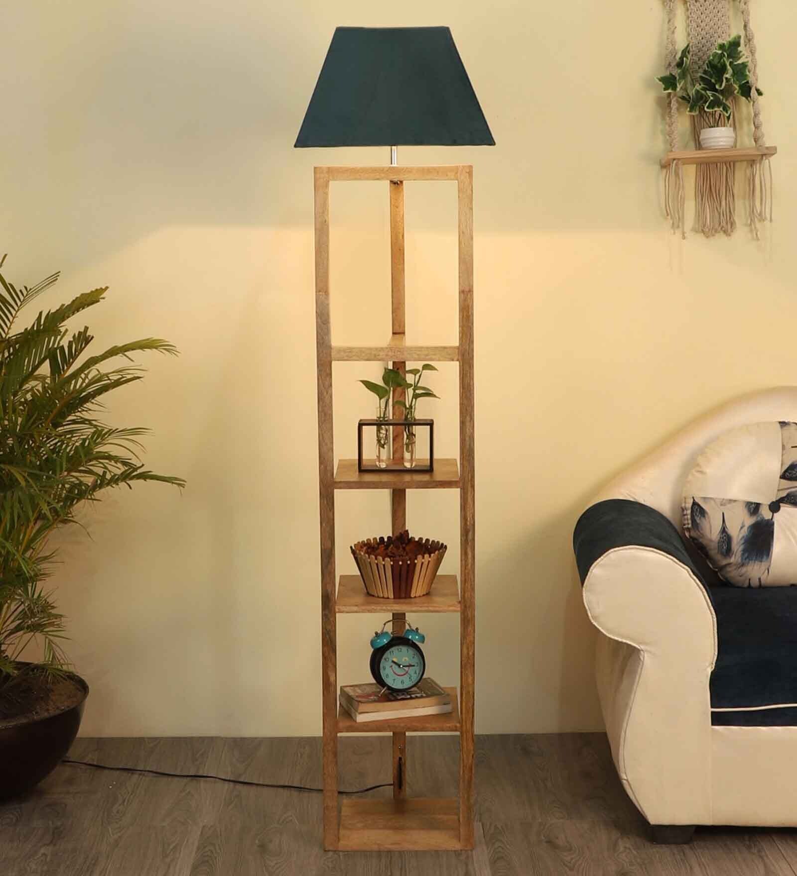 Buy Studio15 Grey Fabric Shade Shelf Floor Lamp With Wood Base By ...