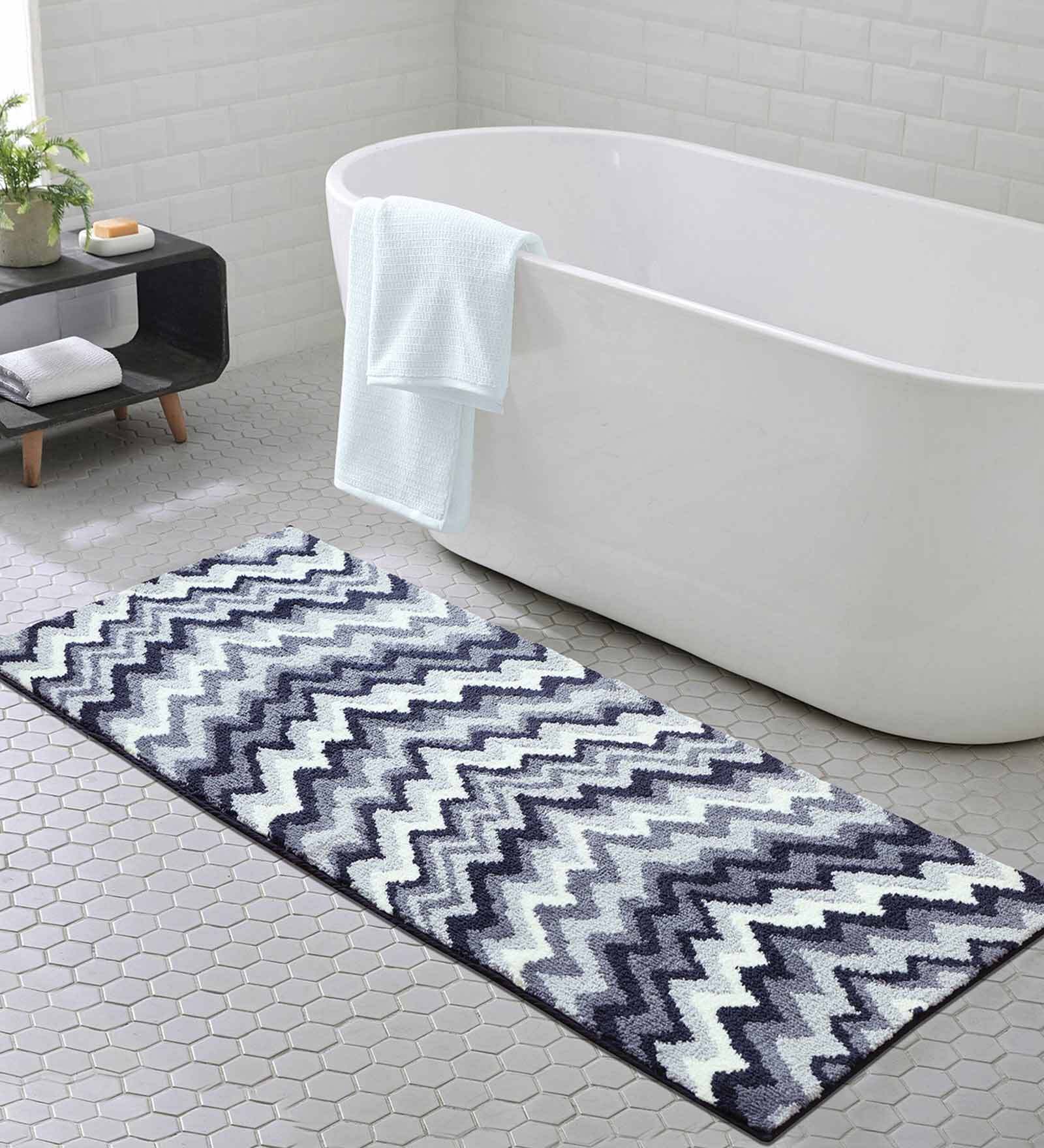 Buy Grey Geometric Polyester AntiSkid Bathmat by Obsessions at 20 OFF
