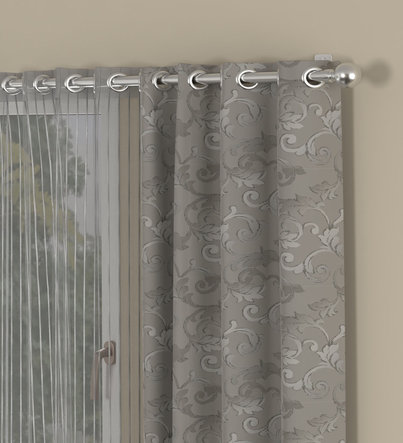 Buy Grey Floral Polyester 5 Ft Semisheer Eyelet Window Curtains (Set of